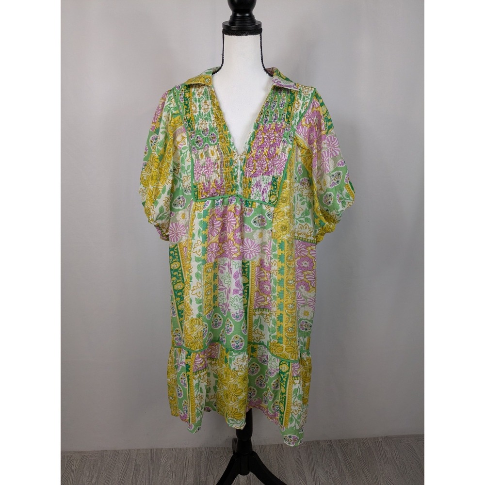 Umgee Green Yellow Pink Floral Midi Dress